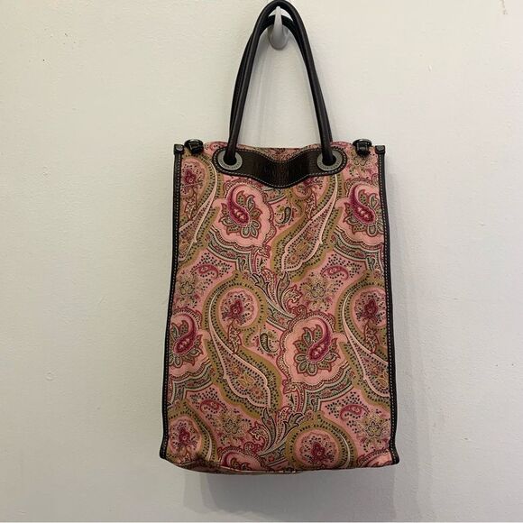 Escada Sport Large Hand bag Pink/Brown Paisley Women’s Designer Vintage - Picture 2 of 16